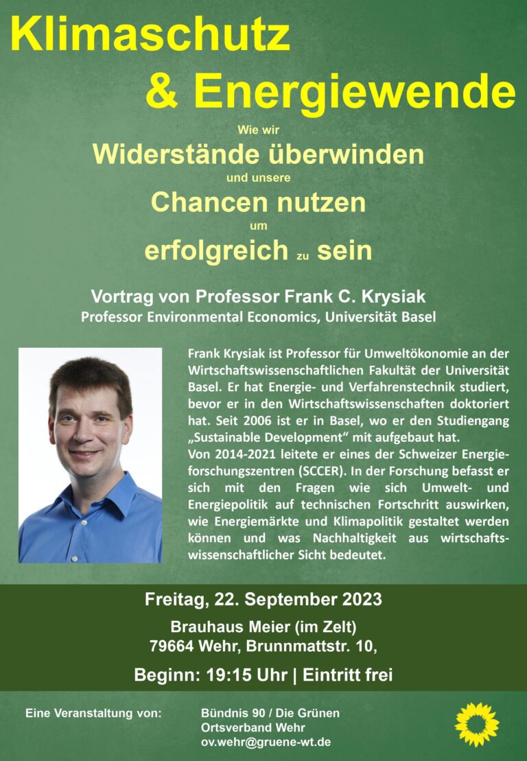 Veranstaltung „Klimaschutz und Energiewende“ am 22.09.2023 ab 19:15 Uhr in Wehr